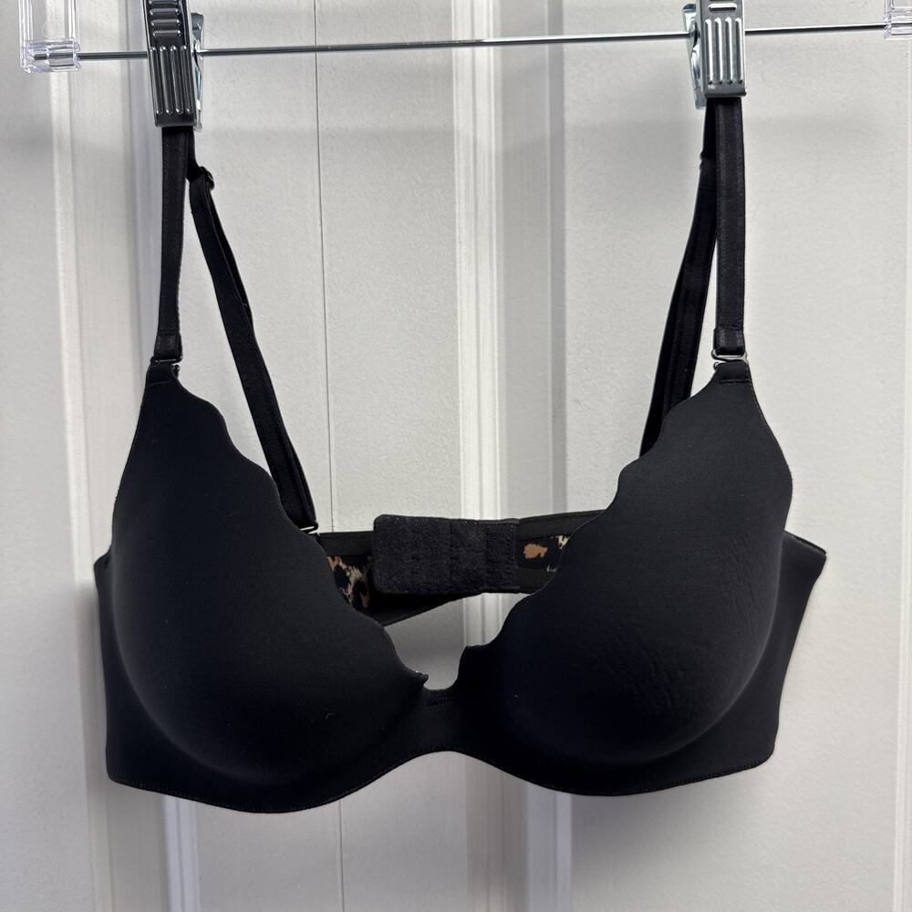 Wacoal b.tempt'd b.wow'd Push Up Black Bra Leopard Print Inner Lining 32 C‎ NWOT - Picture 4 of 10